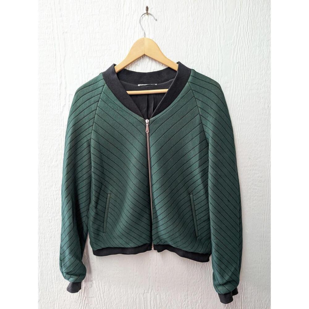 Rebecca Minkoff Green Quilted Chevron Bomber Jacket Coat Medium